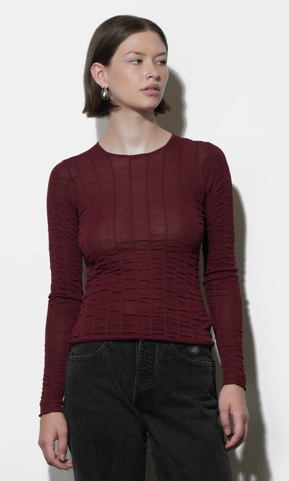 Freya Sheer Textured Mesh Long Sleeve Top