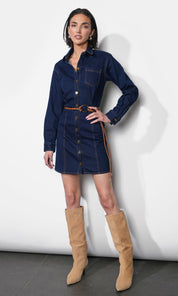 Calista Button Up Denim Mini Shirt Dress