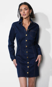 Calista Button Up Denim Mini Shirt Dress