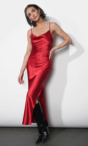 Isla Cowl Neck Satin Maxi w/ Slit