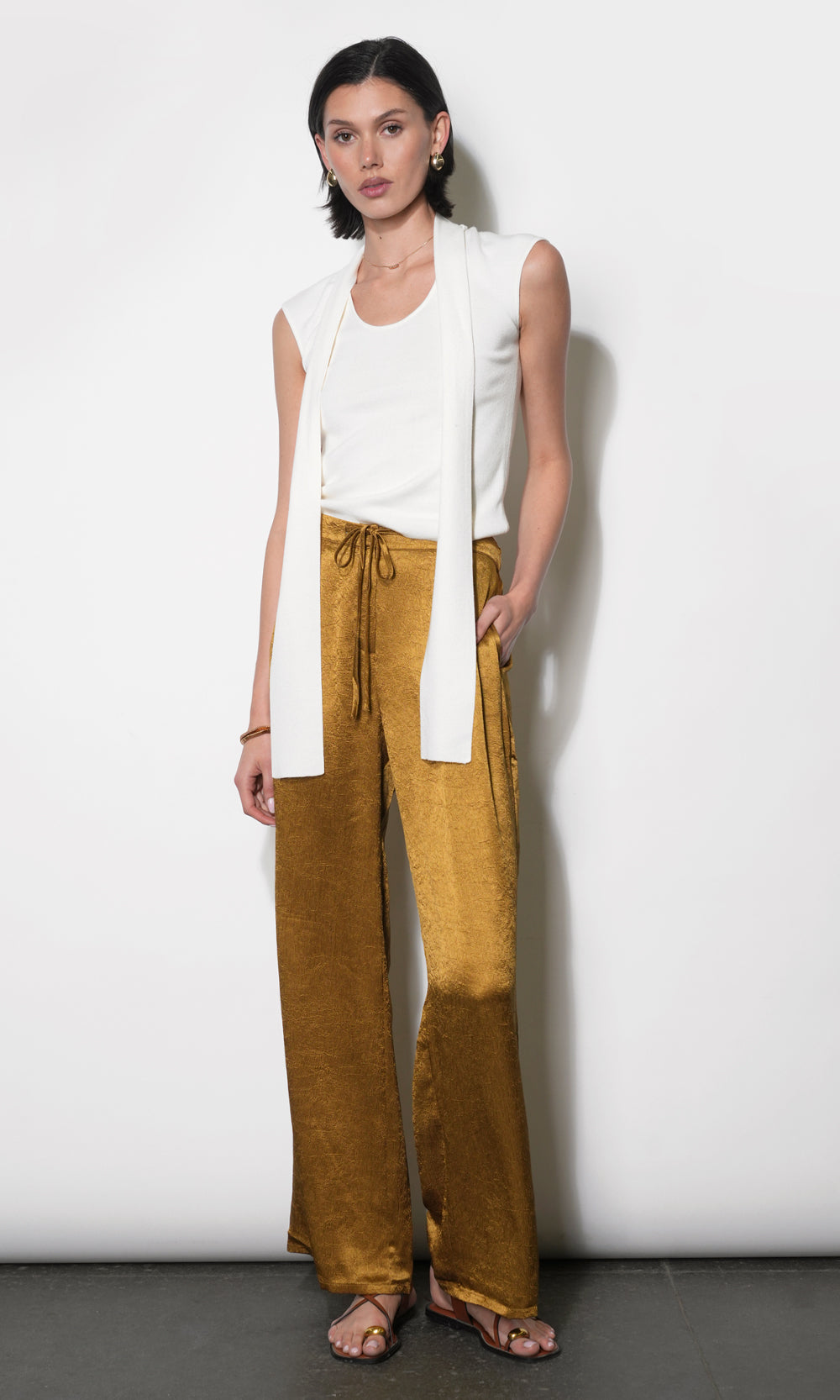 Nova Satin Drawstring Wide Leg Pants