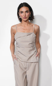 Acacia Fold Over Neck Cinched Waist Asymmetric Top