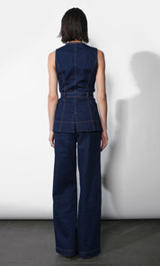 Clarence Button Up Denim Vest w/ Belt