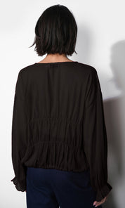 Lainey Flowy Button Front Black Blouse