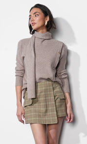 Acacia Scarf Neck Asymmetric Button Up Sweater
