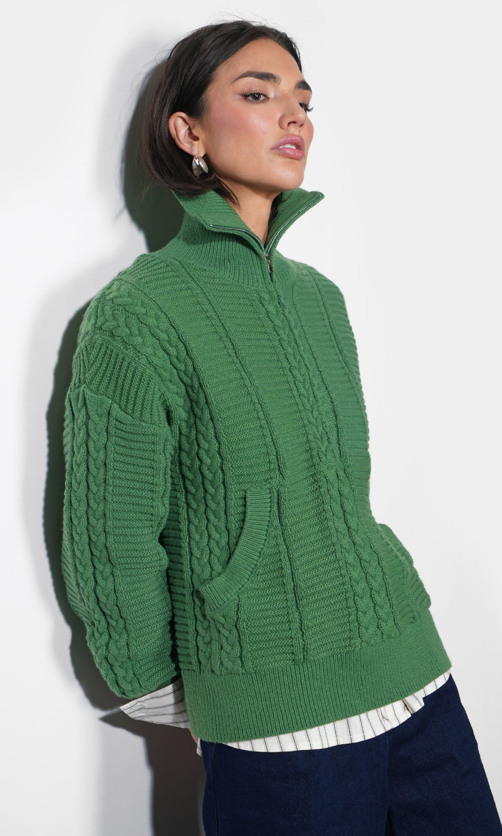 Mila Half Zip Up Cable Knit Sweater