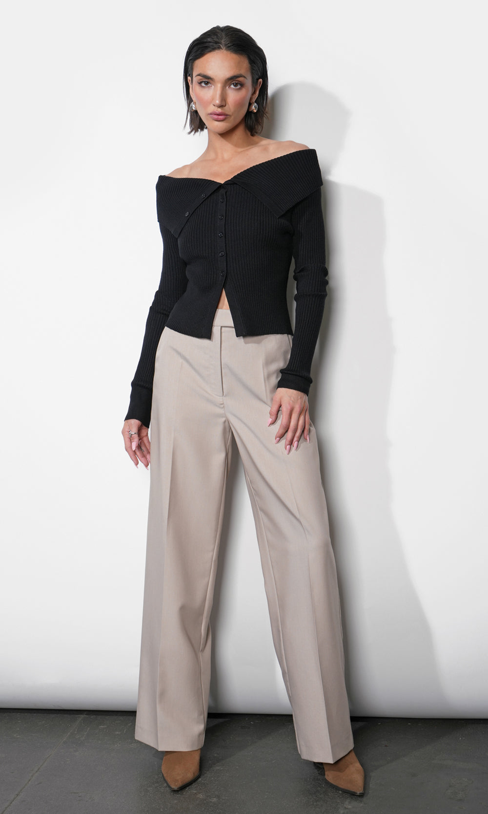 Linnea Button Down Off Shoulder Sweater Top