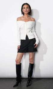 Linnea Button Down Off Shoulder Sweater Top