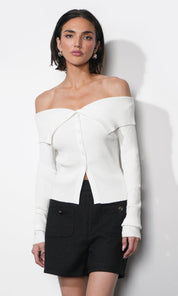 Linnea Button Down Off Shoulder Sweater Top