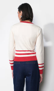 Piper Plunge Neck Stripe Button Front Knit Top