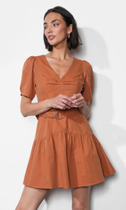 Hayden Puff Sleeve Belted Flare Dress