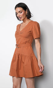Hayden Puff Sleeve Belted Flare Dress