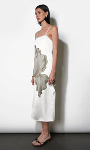Dakota Midi Slip Dress w/ Leaf Motif