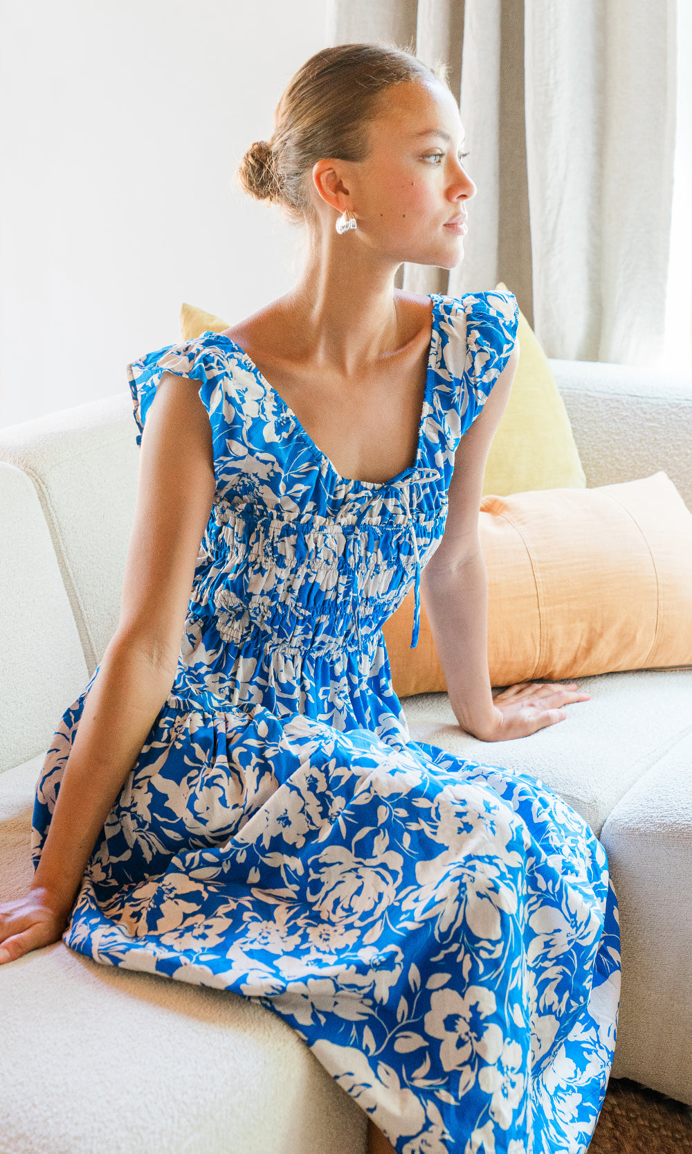 Daria Smocked Print Midi Dress