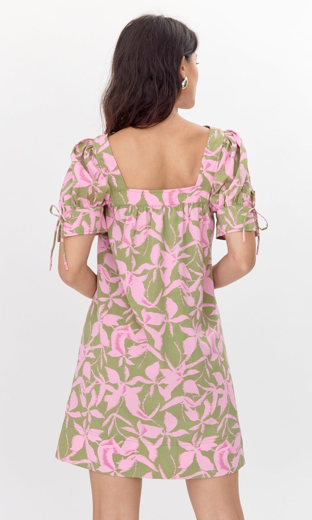 Vienna Print Square Neck Mini Dress with Tie Sleeve