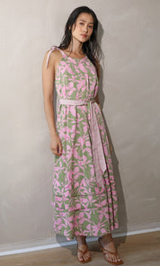 Nali Print Tie Shoulder Maxi Dress