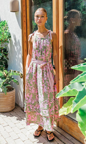Nali Print Tie Shoulder Maxi Dress