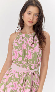 Nali Print Tie Shoulder Maxi Dress
