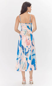 Soph Watercolor Print Satin Flowy Slip Dress