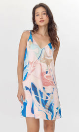 Angelique Watercolor Print Knot Shoulder Slip Mini Dress