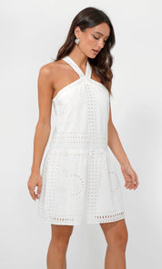 Louvie Eyelet Halter Mini Dress