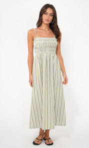 Lanis Stripe Smocking Removable Strap Midi Dress