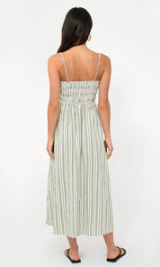 Lanis Stripe Smocking Removable Strap Midi Dress
