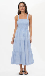 Lisa Stripe Tiered Smocked Midi Dress