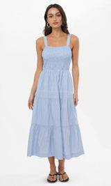 Lisa Stripe Tiered Smocked Midi Dress