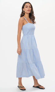 Lisa Stripe Tiered Smocked Midi Dress