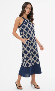 Grid Crochet Work Midi Dress
