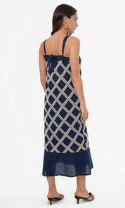Grid Crochet Work Midi Dress