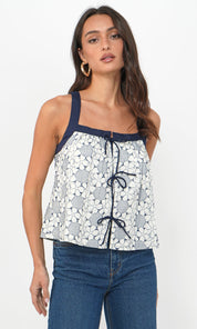 Laira Embroidered Tie Front Top