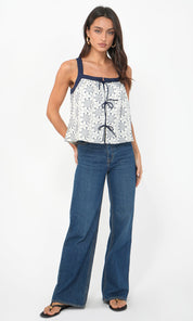Laira Embroidered Tie Front Top