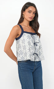Laira Embroidered Tie Front Top