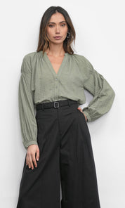 Phoebe Textured Button Up Shirt With Smock Detail