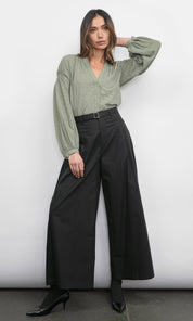 Hera Wide Leg Black Palazzo Twill Pants