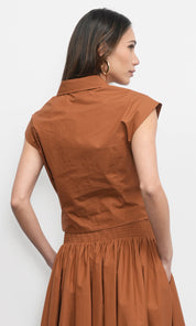 Eloise Wrap Front Extended Shoulder Poplin Top