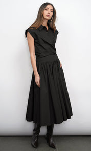 Etienne Smocked Waist Gathered Black Midi Skirt