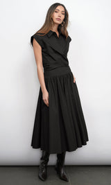 Etienne Smocked Waist Gathered Black Midi Skirt