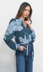 Cierra Button Up Tie Neck Blouse