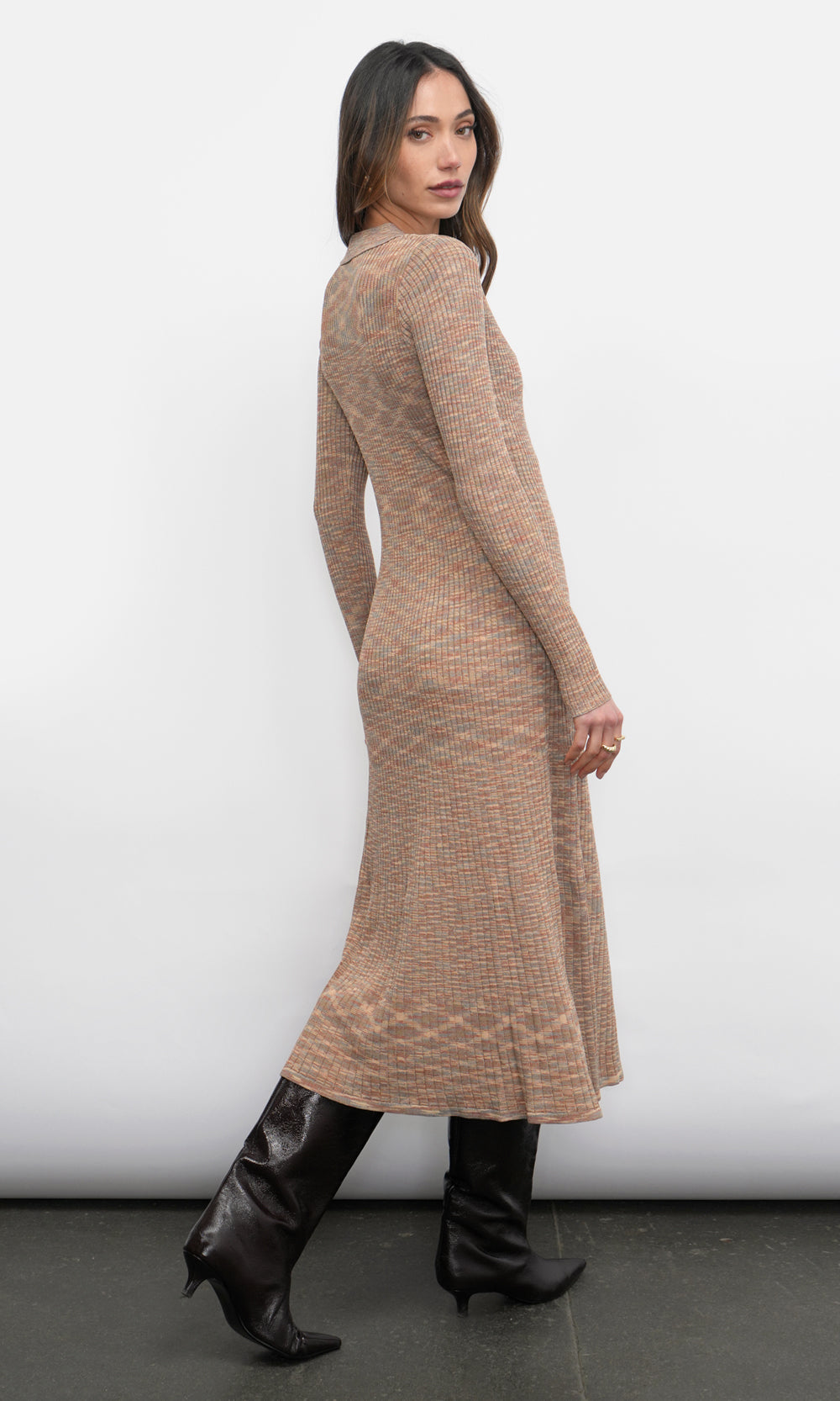 Alba Mixed Knit Polo Sweater Knit Dress