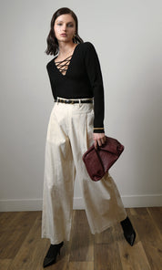 Hera Wide Leg Palazzo Twill Pants