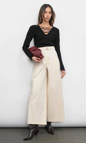 Maxwell Lace Up V-Neck Black Knit Top