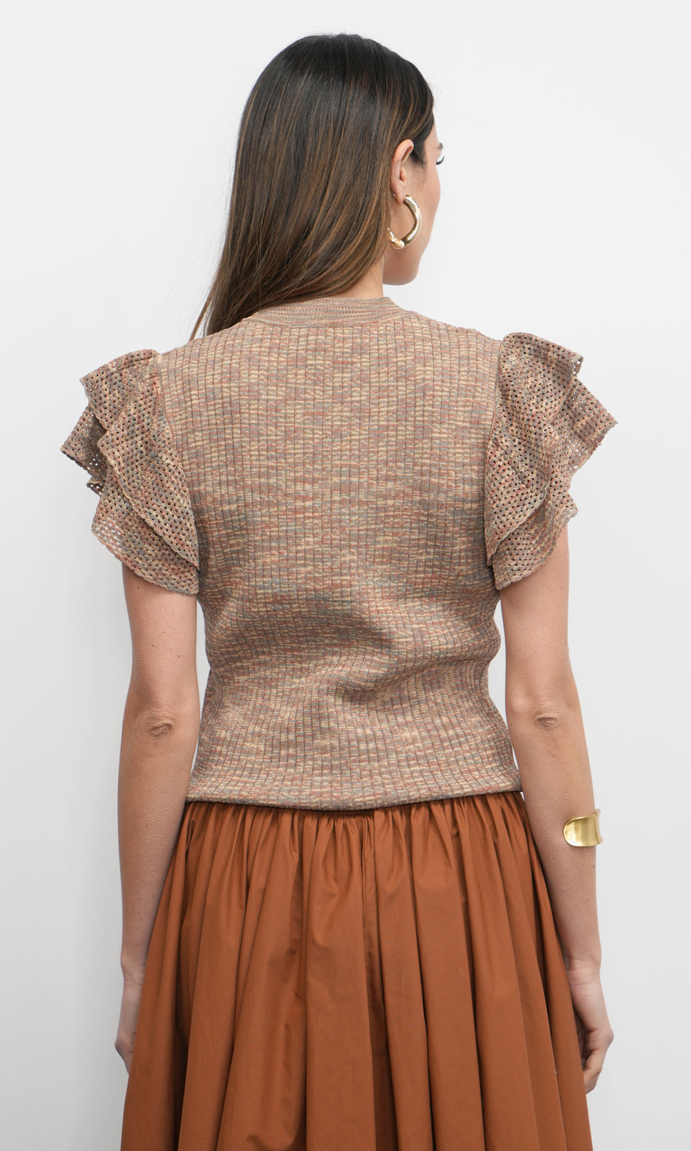 Rowe Crewneck Flutter Sleeve Knit Top