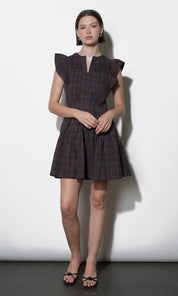 Marlo Plaid Ruffle Sleeve Mini Dress