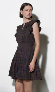 Marlo Plaid Ruffle Sleeve Mini Dress
