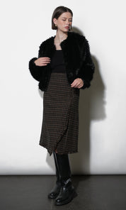Brighton Asymmetric Plaid Fringe Skirt Midi Skirt