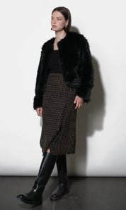 Brighton Asymmetric Plaid Fringe Skirt Midi Skirt