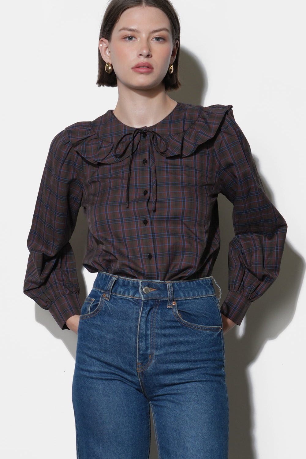 Krista Peter Pan Collar Plaid Blouse